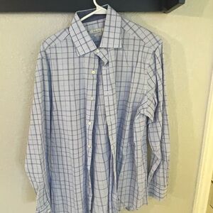 Perry Ellis Light Blue Plaid Dress Shirt